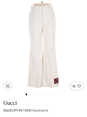 Gucci White Wide-Leg Casual Pants with Red Logo Patch